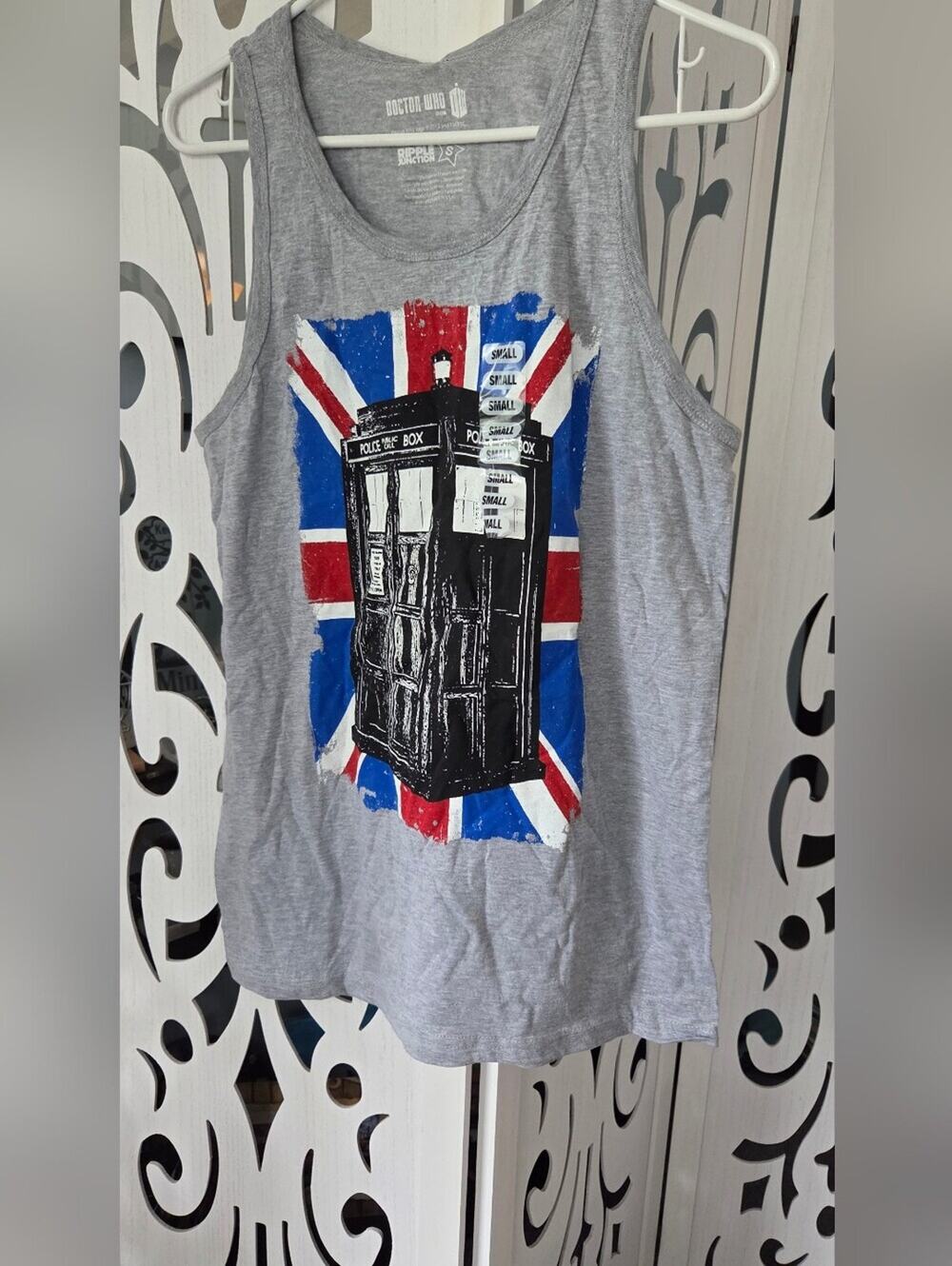 Doctor Who TARDIS Tank Top S Small Gray Union Jack British Police Box NWT Ripple